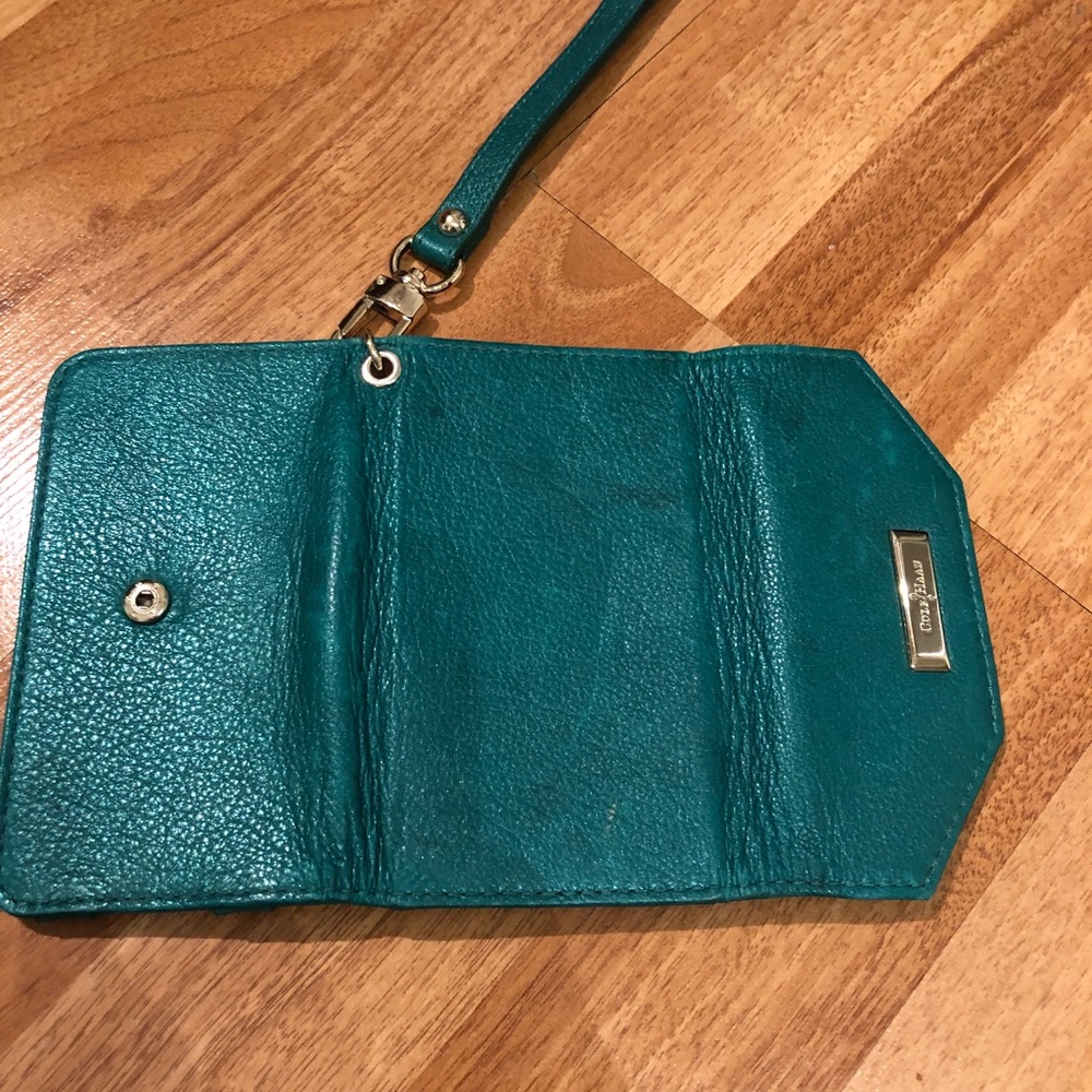 Cole Haan Green Shimmer Leather Wallet Cell Holder - Picture 4 of 5